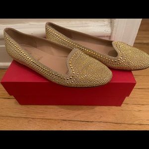 Valentino Microstud Crystal Gold Loafers Flats 10